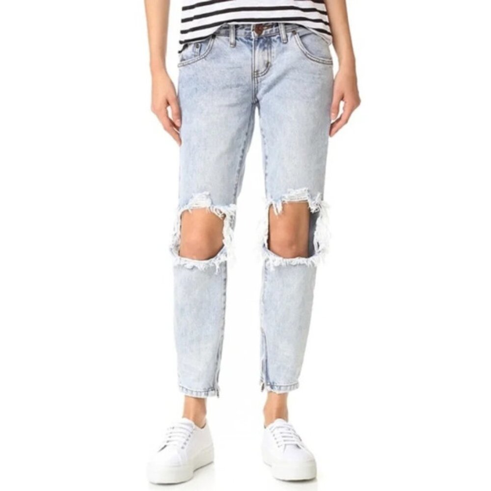 Revolve One Teaspoon Freebirds Skinny Jeans Straight Leg distressed light wash